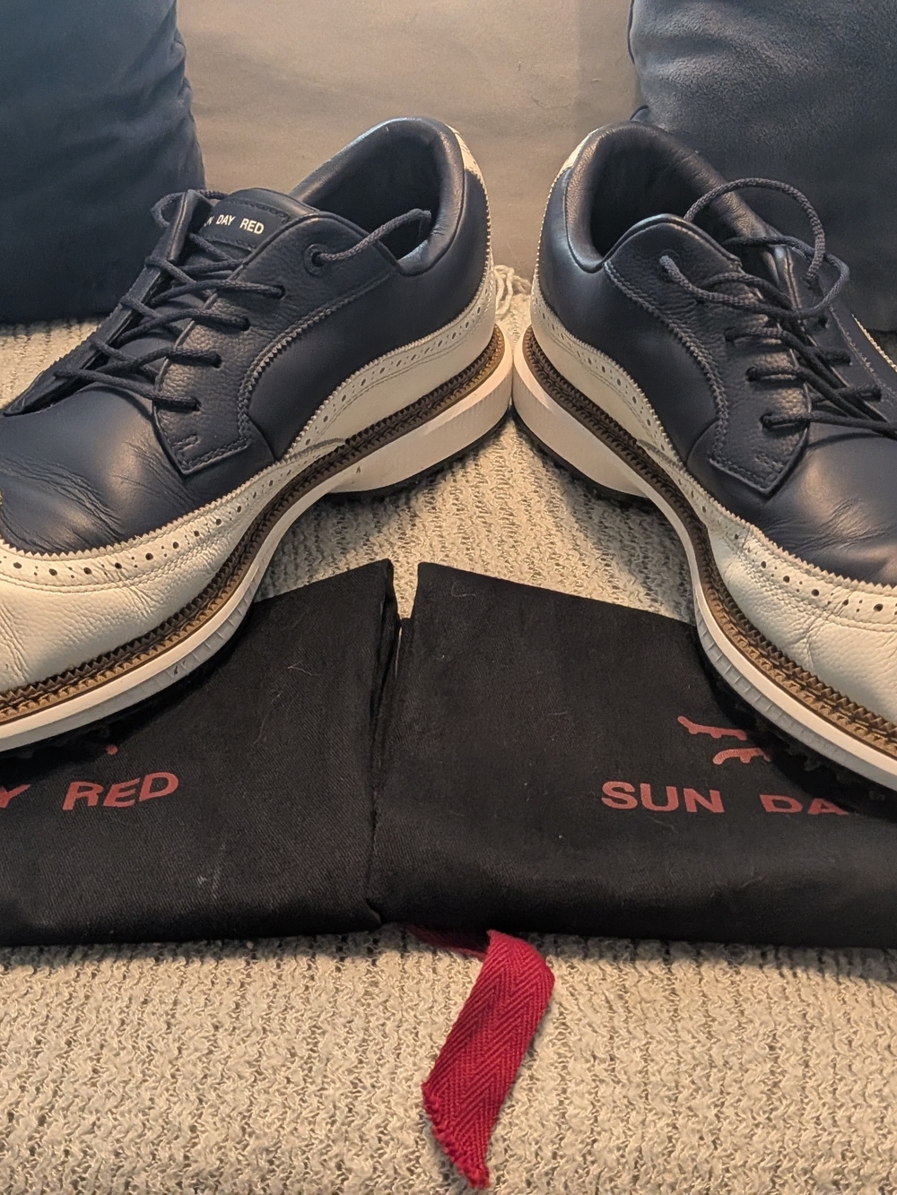 Sunday Red Men's Two-Tone Leather Derby — Navy and Cream